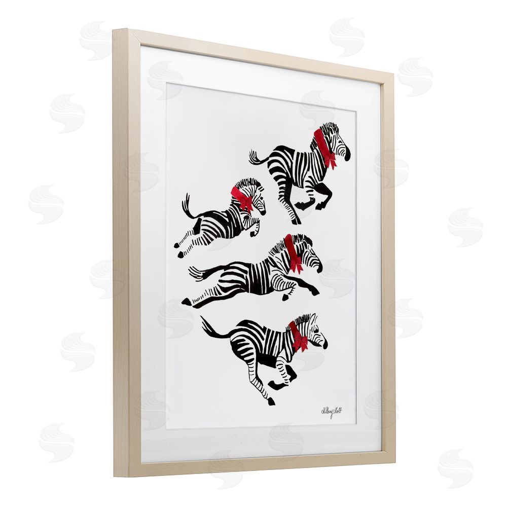 Hillary Holt Zebra Stampede with Ribbons Birch Framed Print Under Glass with White Mat Wall Art