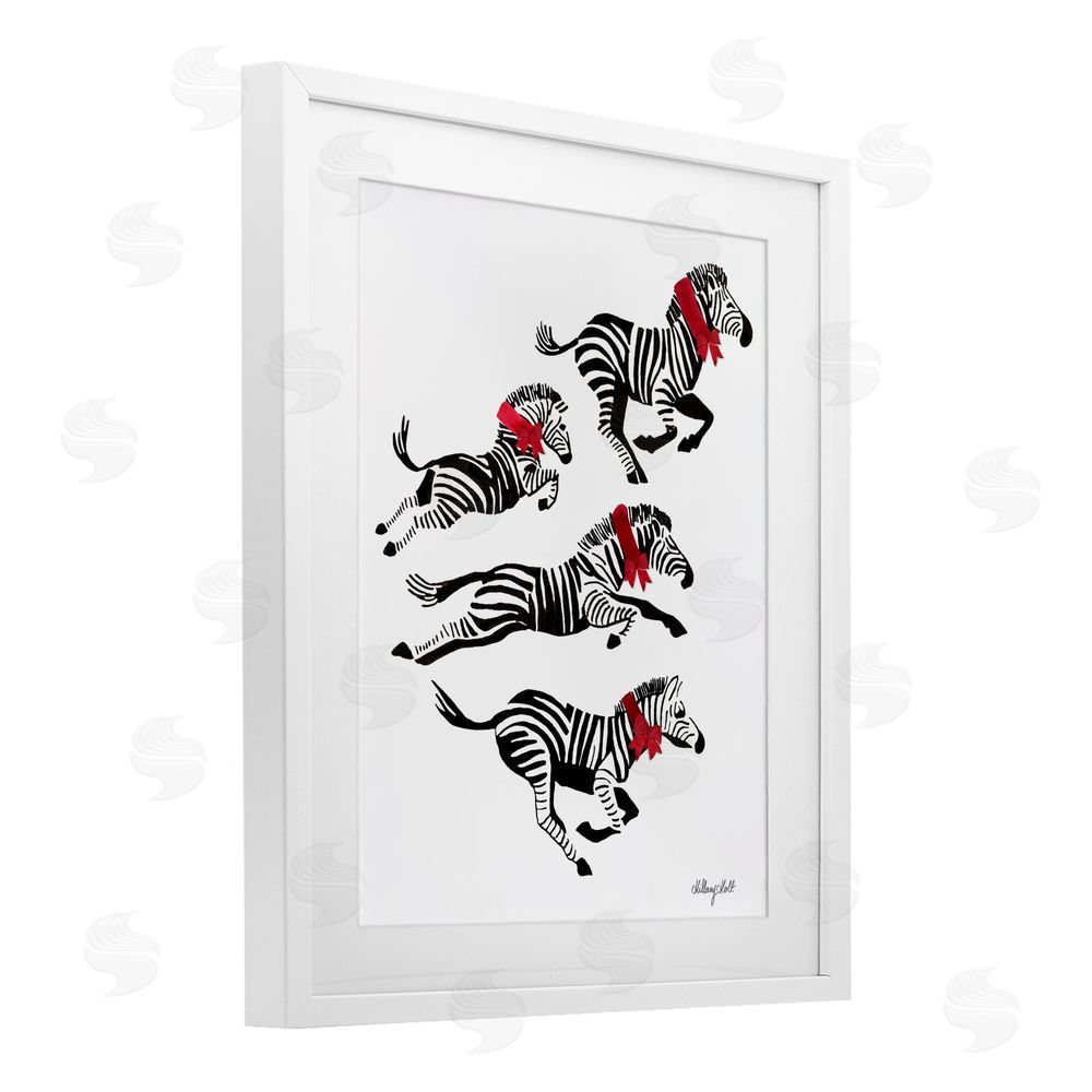 Hillary Holt Zebra Stampede with Ribbons White Framed Print Under Glass with Mat Wall Art