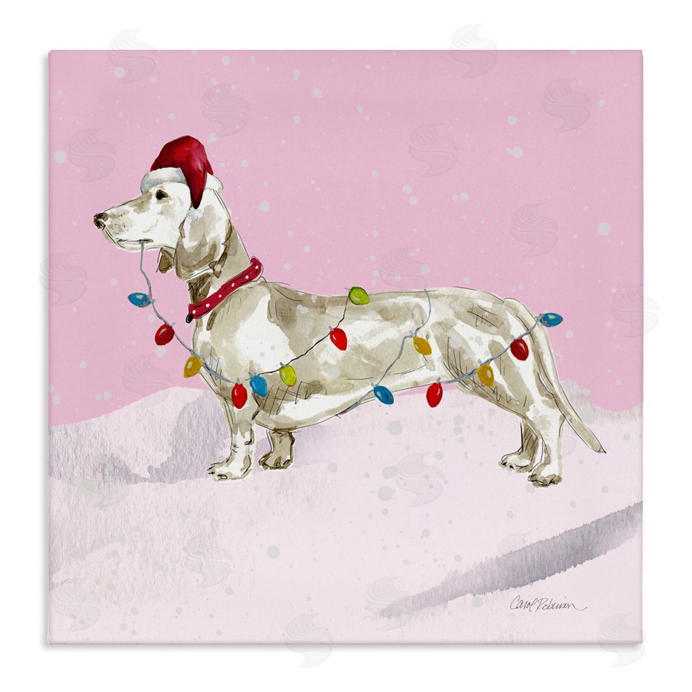 Carol Robinson Christmas Lights Dachshund Canvas Wall Art Print