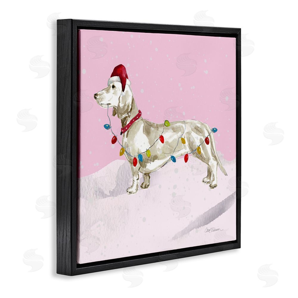 Carol Robinson Christmas Lights Dachshund Black Floating Frame Canvas Wall Art Print