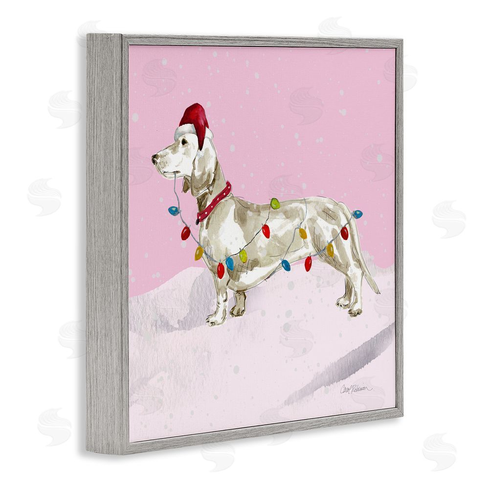 Carol Robinson Christmas Lights Dachshund Gray Framed Giclee Art Print