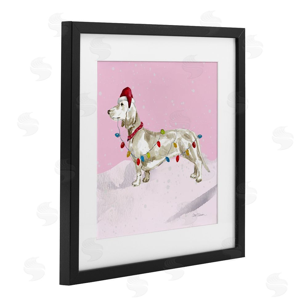 Carol Robinson Christmas Lights Dachshund Black Framed Print Under Glass Art