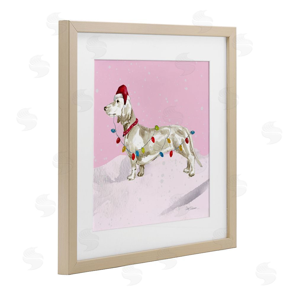 Carol Robinson Christmas Lights Dachshund Birch Framed Print Under Glass Art