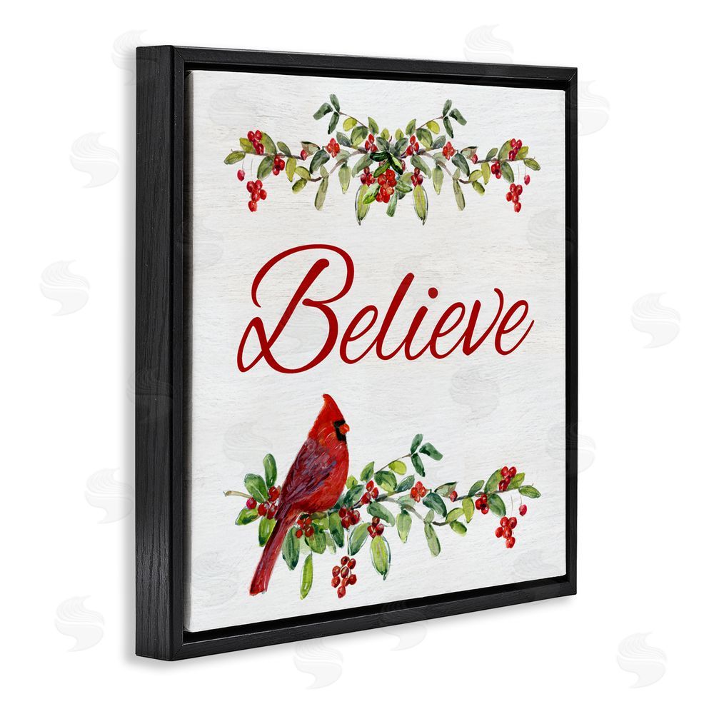 Sally Swatland Festive Believe Greenery Black Floating Frame Canvas Wall Art Print