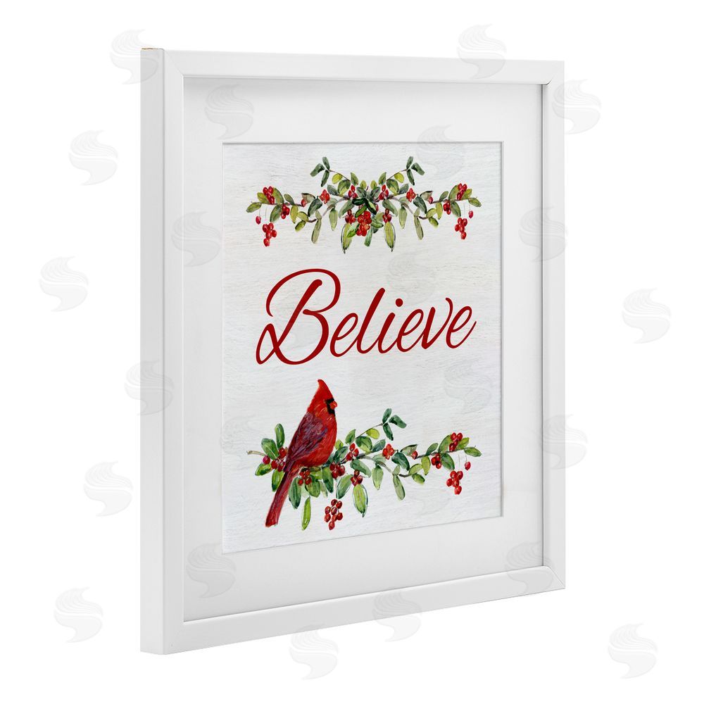 Sally Swatland Festive Believe Greenery White Framed Print Under Glass Art