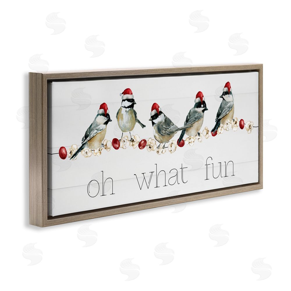 Livi Finn Oh What Fun Holiday Birds Brown Floating Frame Canvas Art Print