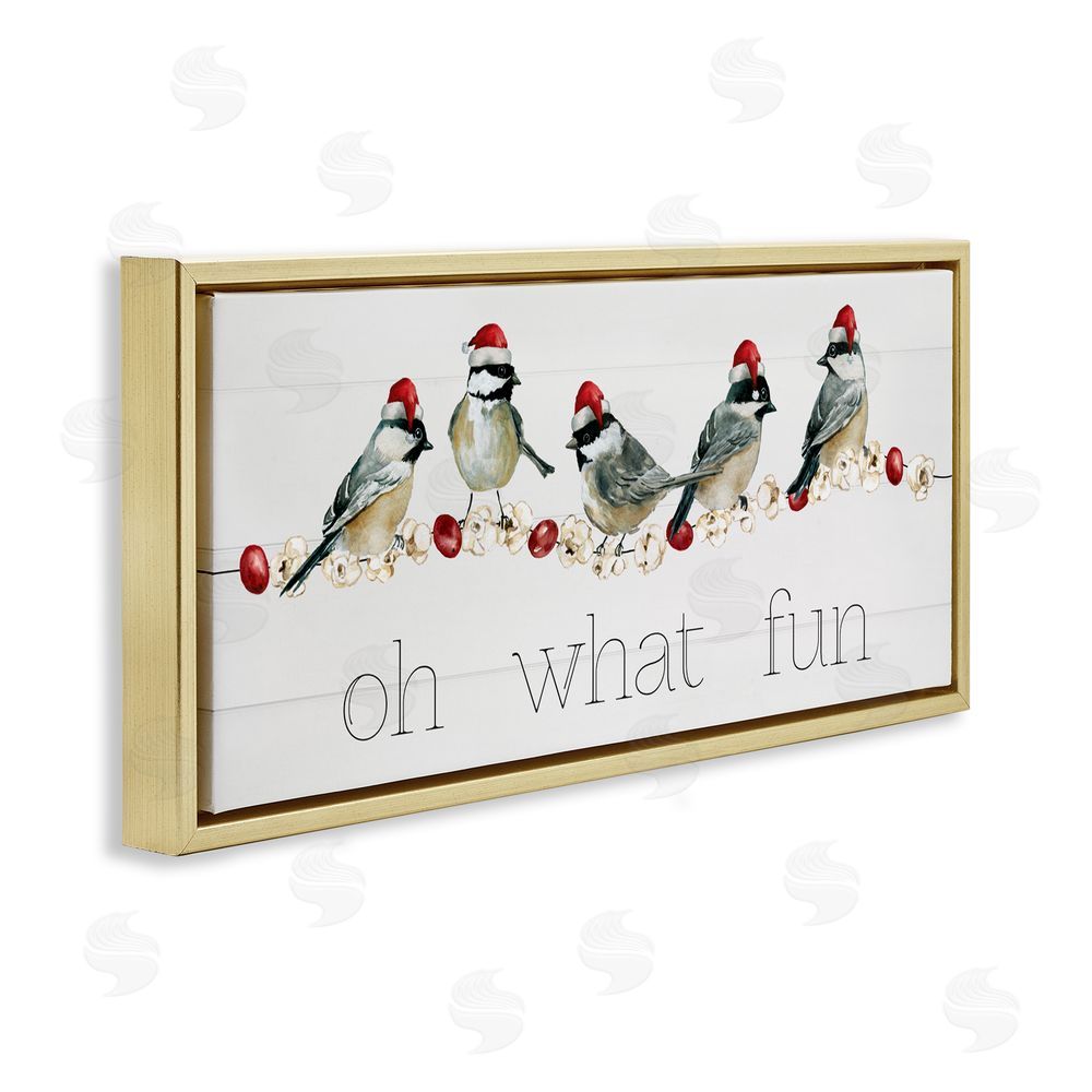 Livi Finn Oh What Fun Holiday Birds Gold Floating Frame Canvas Art Print