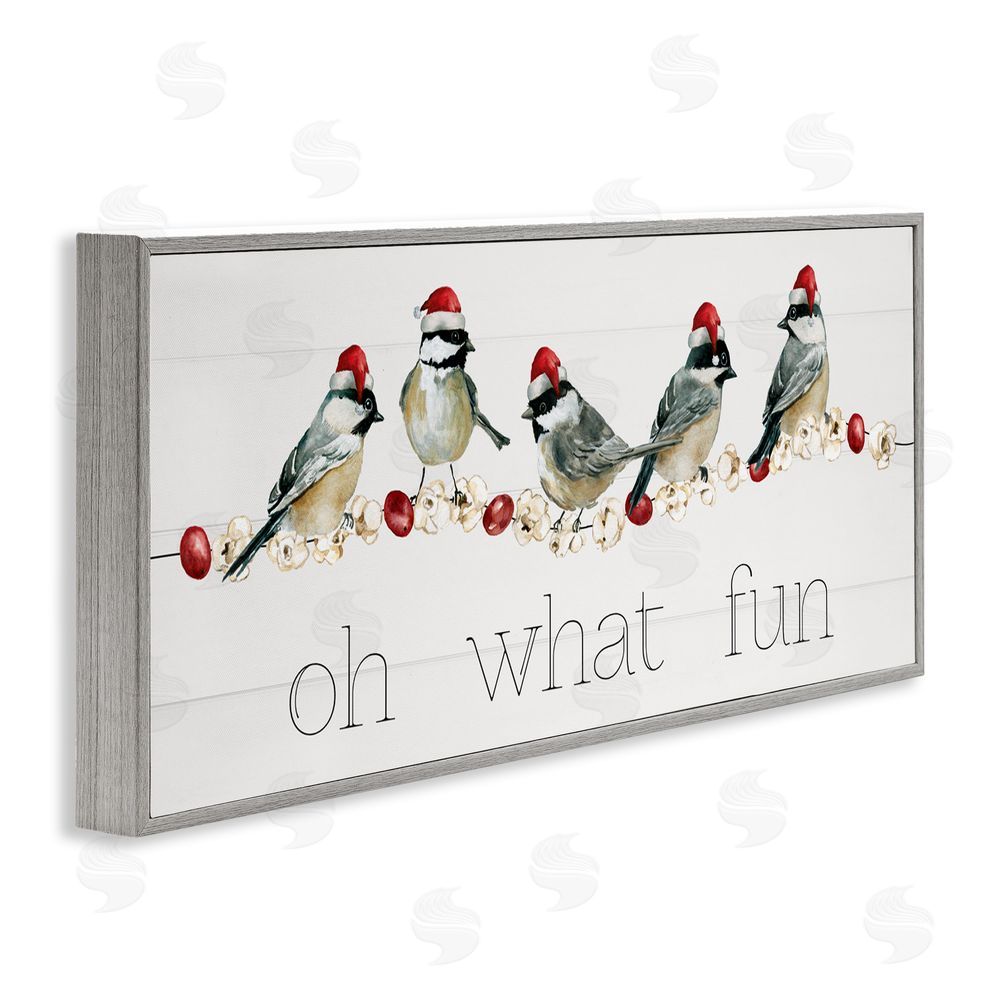 Livi Finn Oh What Fun Holiday Birds Gray Framed Giclee Art Print