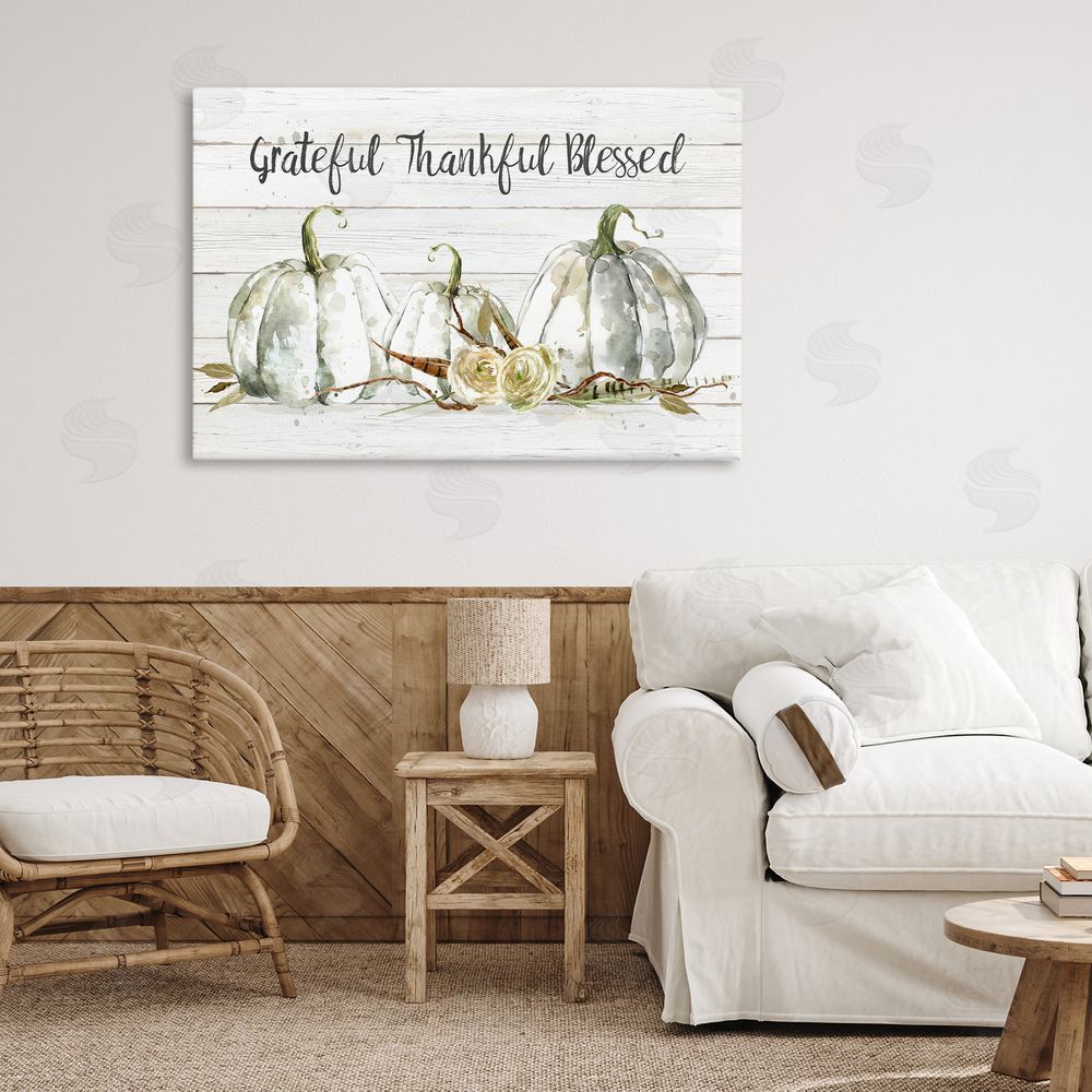 Carol Robinson Grateful Thankful Blessed Pumpkins Printed Wall Art in Room