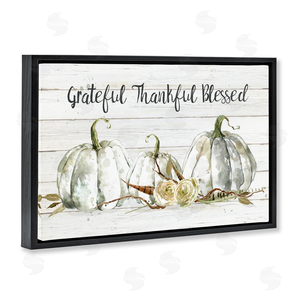 Carol Robinson Grateful Thankful Blessed Pumpkins Black Floating Frame Canvas Wall Art Print