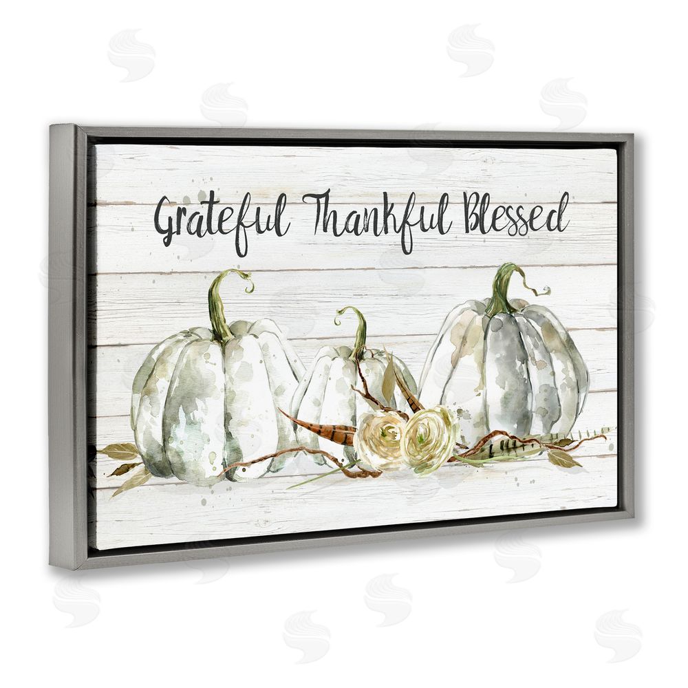 Carol Robinson Grateful Thankful Blessed Pumpkins Gray Floating Frame Canvas Art Print