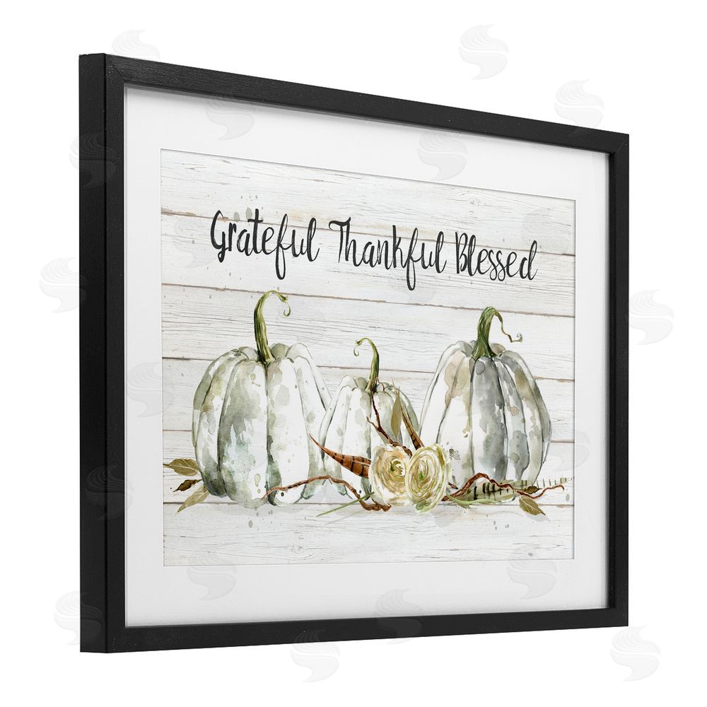 Carol Robinson Grateful Thankful Blessed Pumpkins Black Framed Print Under Glass Art