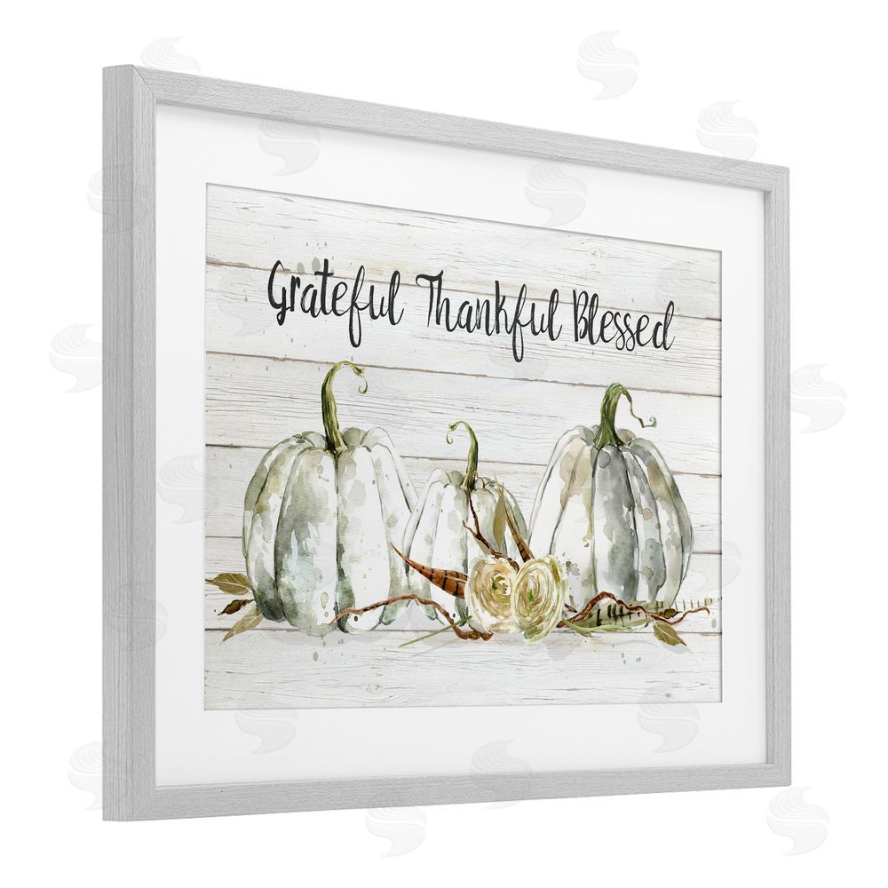 Carol Robinson Grateful Thankful Blessed Pumpkins Gray Framed Print Under Glass Art
