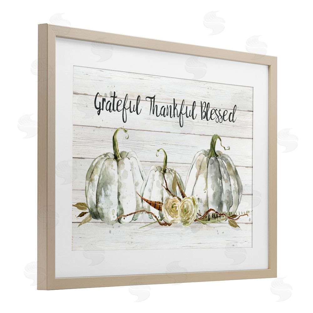 Carol Robinson Grateful Thankful Blessed Pumpkins Birch Framed Print Under Glass Art