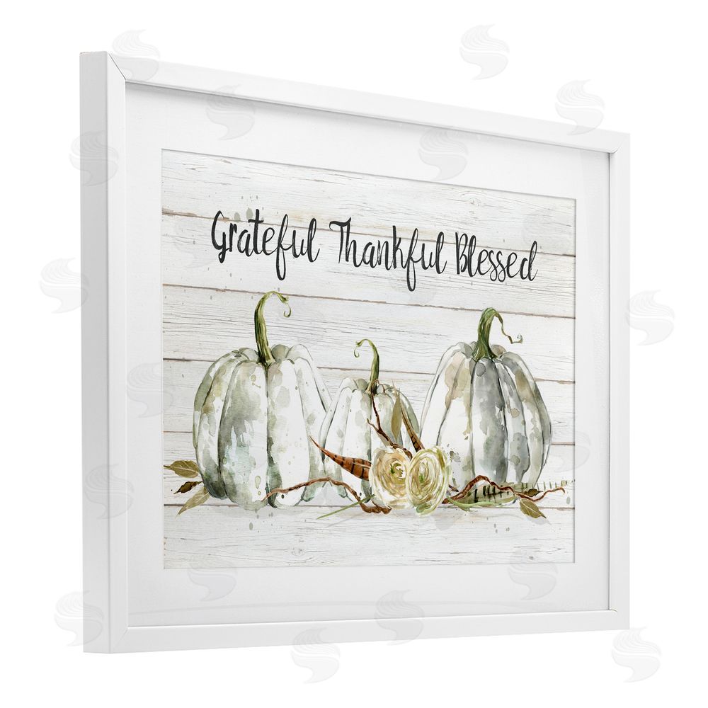 Carol Robinson Grateful Thankful Blessed Pumpkins White Framed Print Under Glass Art
