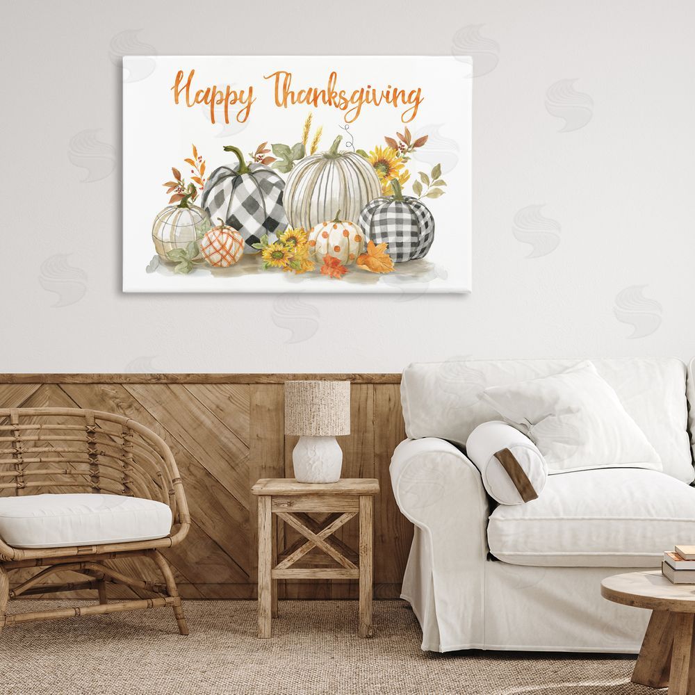 Nan Plaid & Patterned Thanksgiving Pumpkins Printed Wall Art in Room