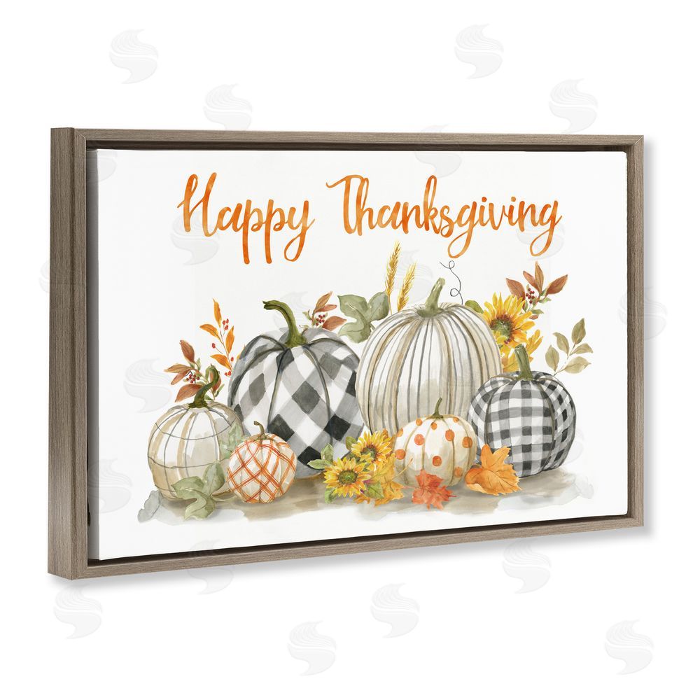 Nan Plaid & Patterned Thanksgiving Pumpkins Brown Floating Frame Canvas Art Print