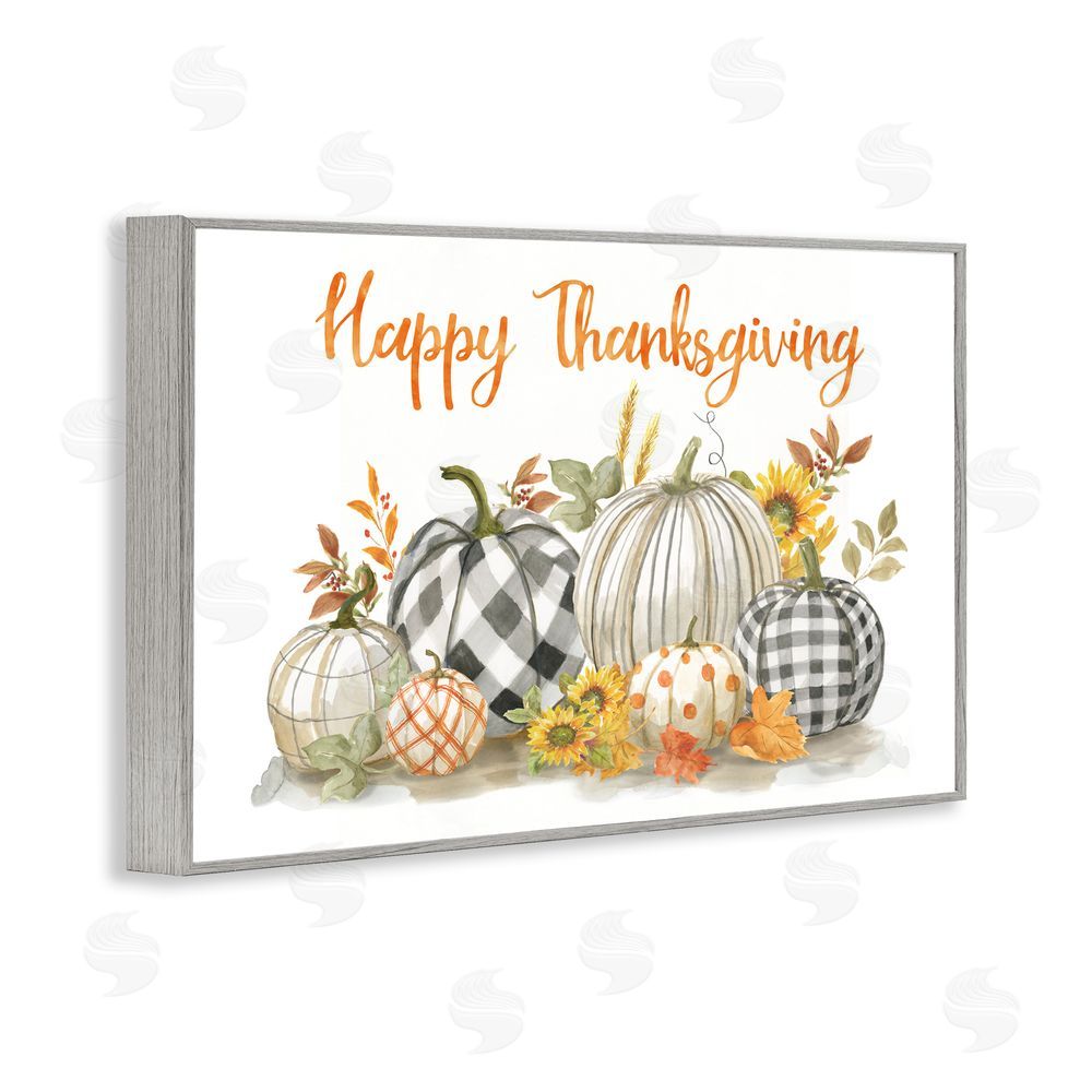 Nan Plaid & Patterned Thanksgiving Pumpkins Gray Framed Giclee Art Print