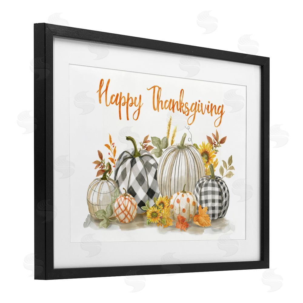 Nan Plaid & Patterned Thanksgiving Pumpkins Black Framed Print Under Glass Art