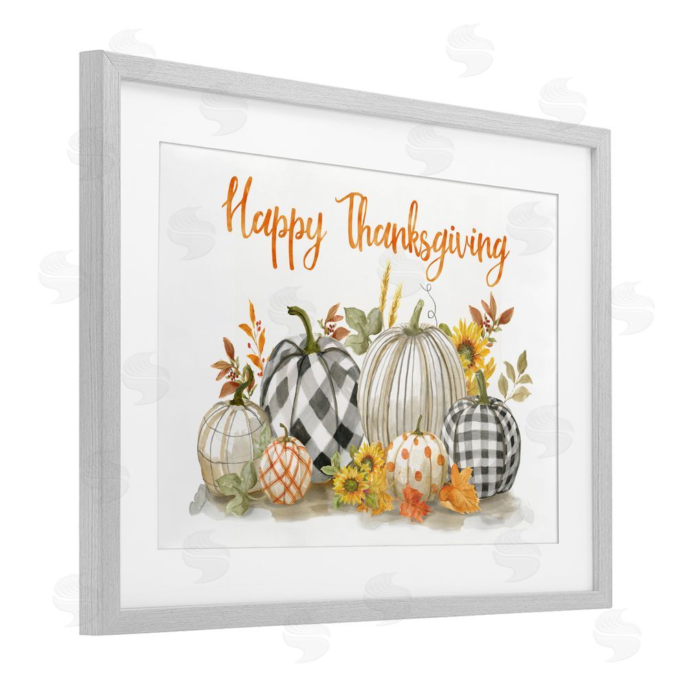 Nan Plaid & Patterned Thanksgiving Pumpkins Gray Framed Print Under Glass Art