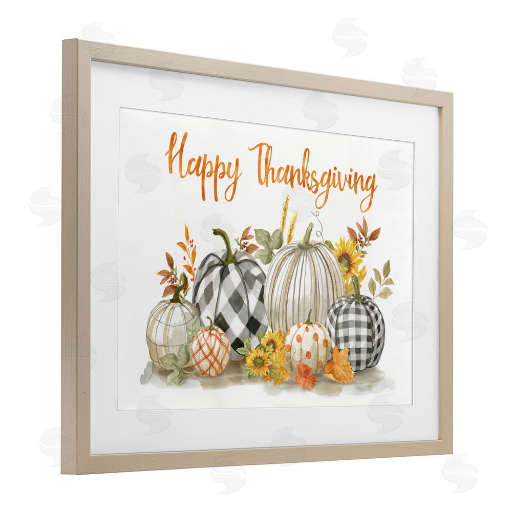 Nan Plaid & Patterned Thanksgiving Pumpkins Birch Framed Print Under Glass Art