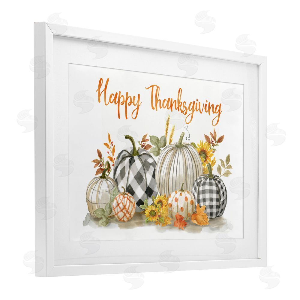 Nan Plaid & Patterned Thanksgiving Pumpkins White Framed Print Under Glass Art