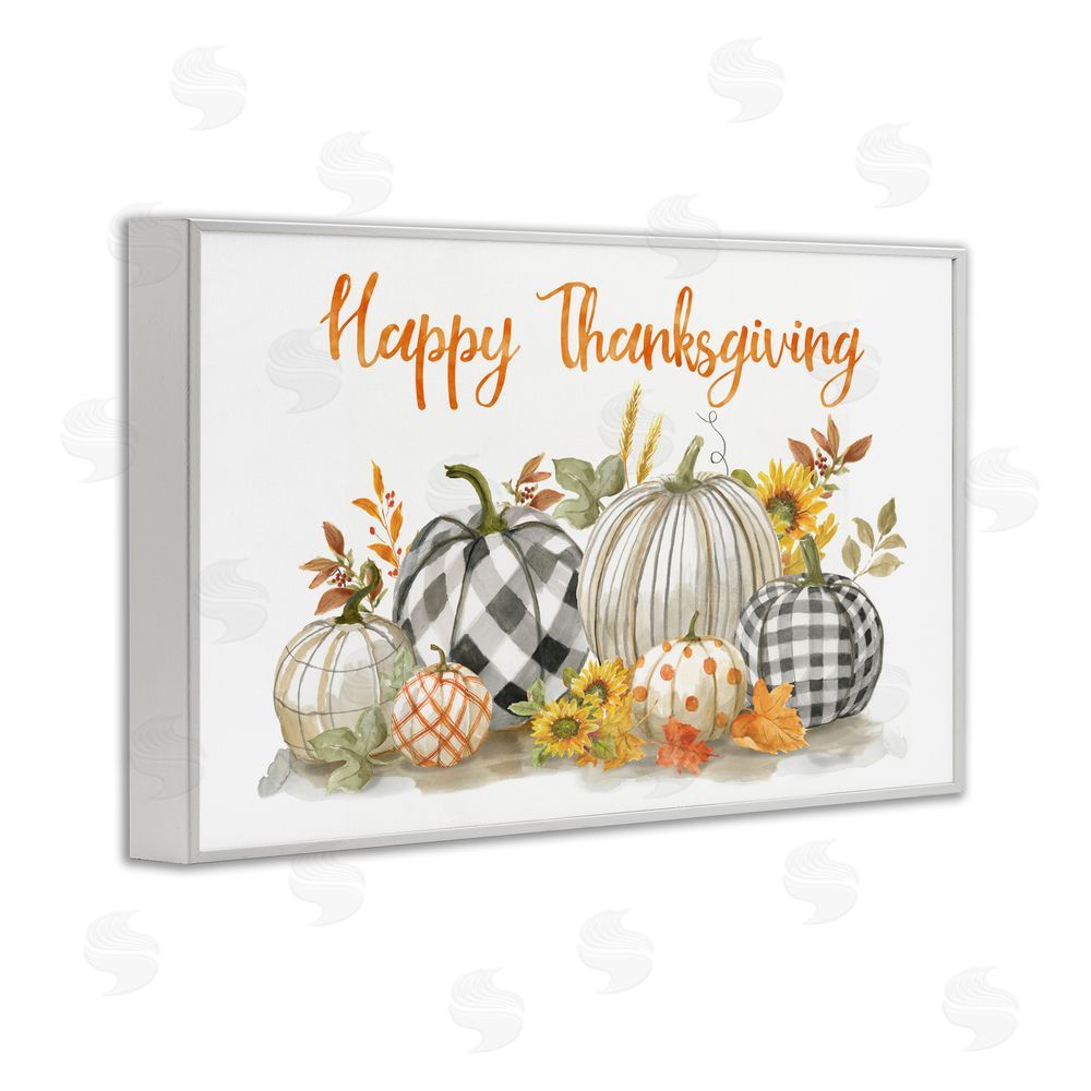 Nan Plaid & Patterned Thanksgiving Pumpkins White Frame Giclee Art Print