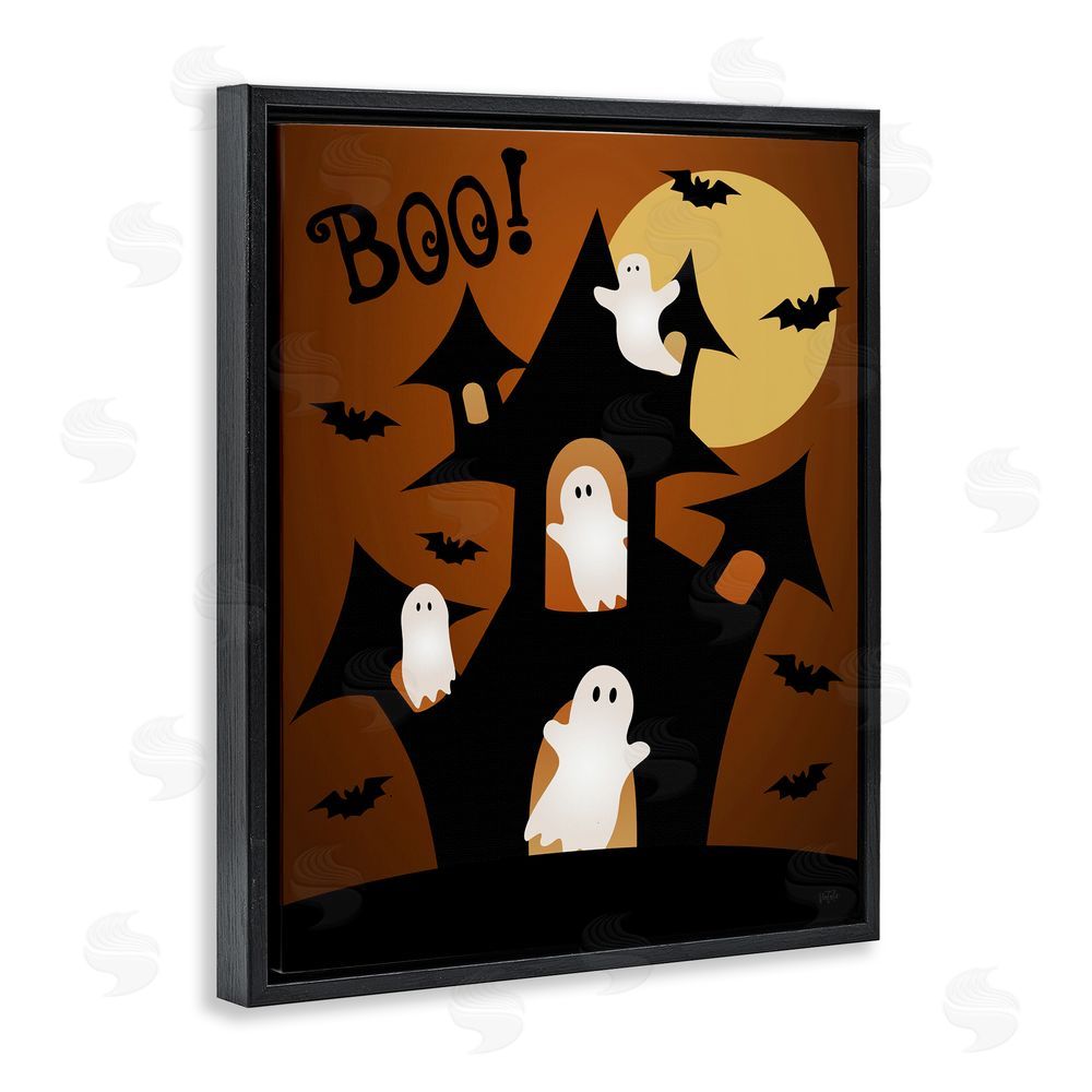Natalie Carpentieri Ghostly Haunted House Black Floating Frame Canvas Wall Art Print