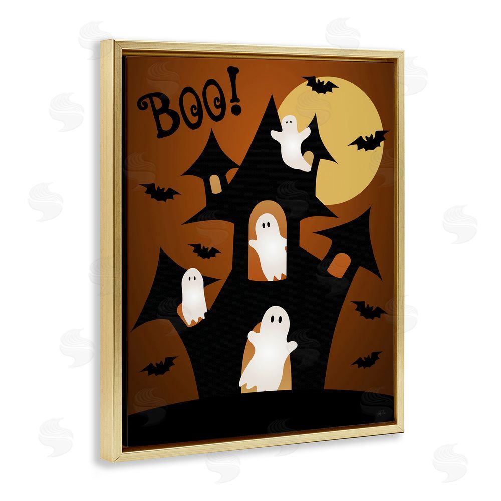 Natalie Carpentieri Ghostly Haunted House Gold Floating Frame Canvas Art Print