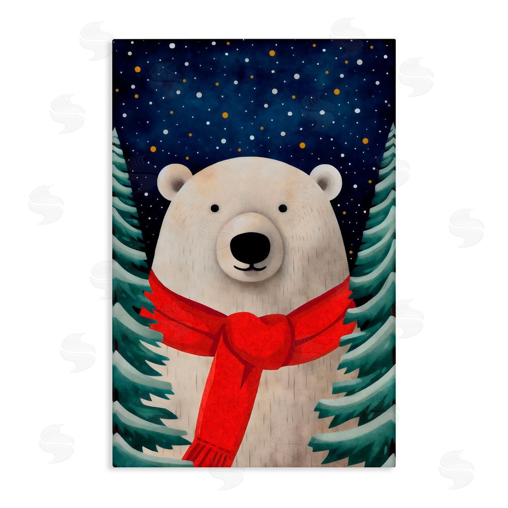 The Dutch Lady Merry Polar Bear with Scarf Canvas Wall Art Print