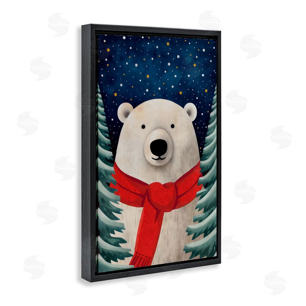 The Dutch Lady Merry Polar Bear with Scarf Black Floating Frame Canvas Wall Art Print