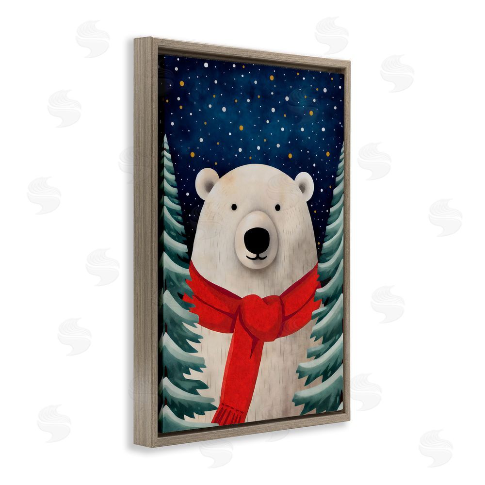 The Dutch Lady Merry Polar Bear with Scarf Brown Floating Frame Canvas Wall Art Print