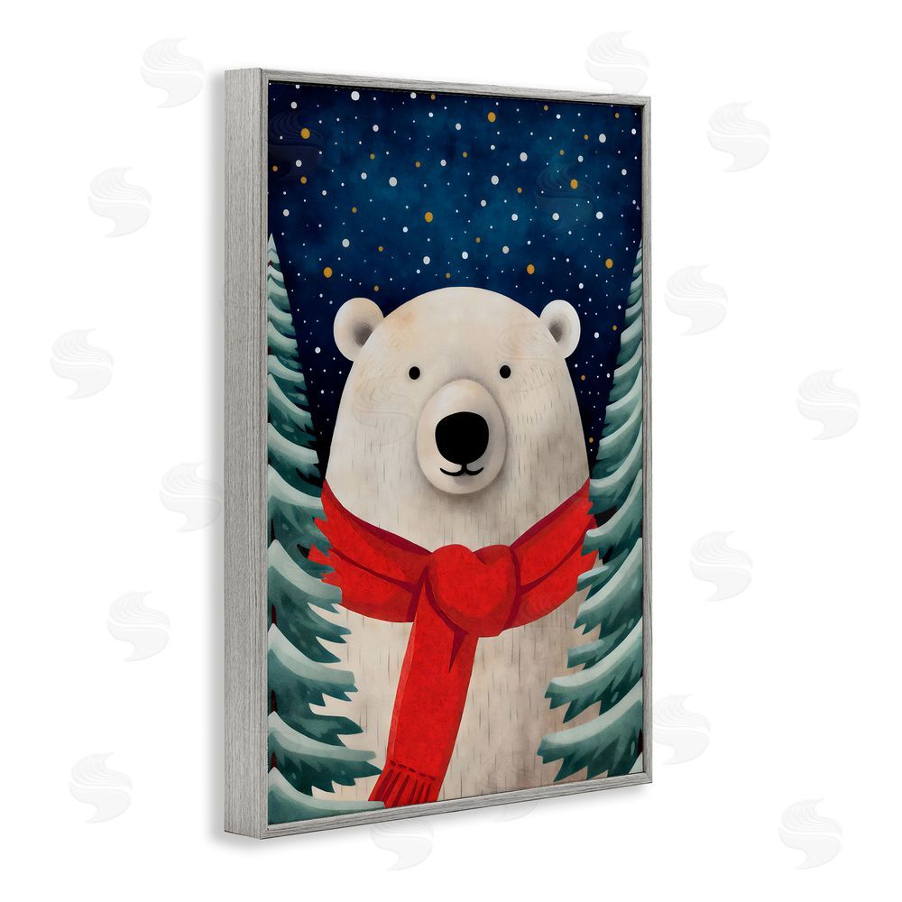 The Dutch Lady Merry Polar Bear with Scarf Gray Framed Giclee Wall Art Print