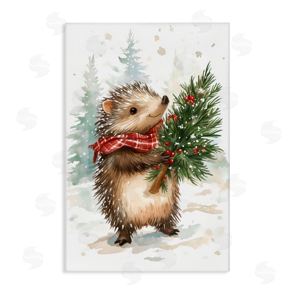 Petal Prints Design Christmas Hedgehog & Pine Canvas Wall Art Print
