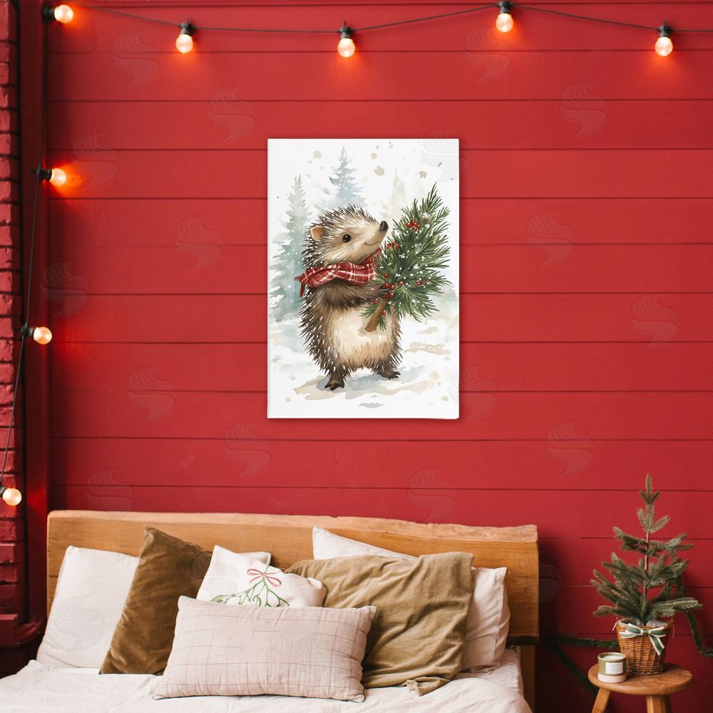 Petal Prints Design Christmas Hedgehog & Pine Canvas Art on Wall