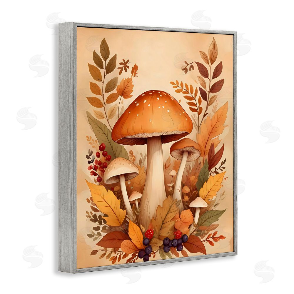 Creative Studio Autumn Mushrooms Bundle Gray Framed Giclee Wall Art Print