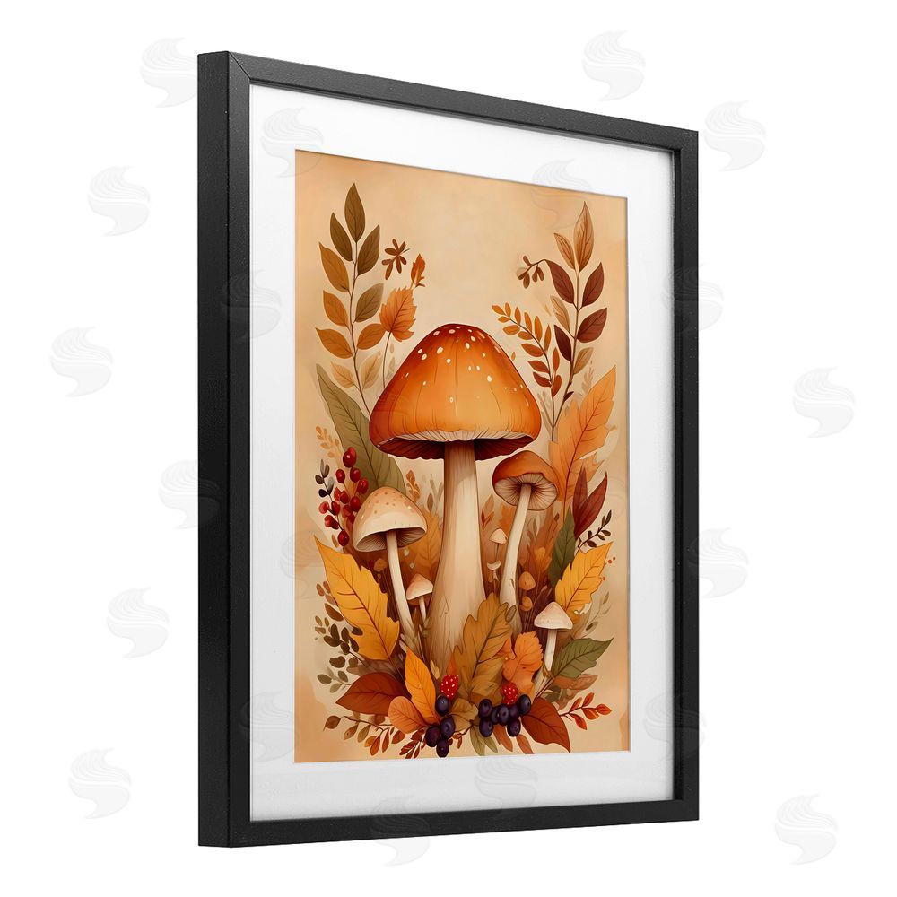 Creative Studio Autumn Mushrooms Bundle Black Framed Print Under Glass with White Mat Wall Art