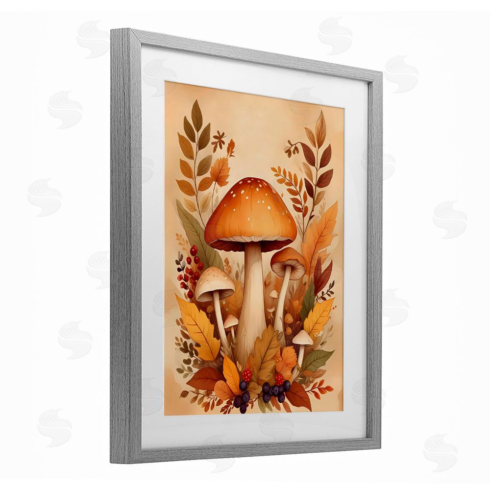 Creative Studio Autumn Mushrooms Bundle Gray Framed Print Under Glass with White Mat Wall Art