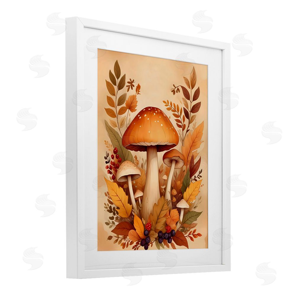 Creative Studio Autumn Mushrooms Bundle White Framed Print Under Glass with Mat Wall Art