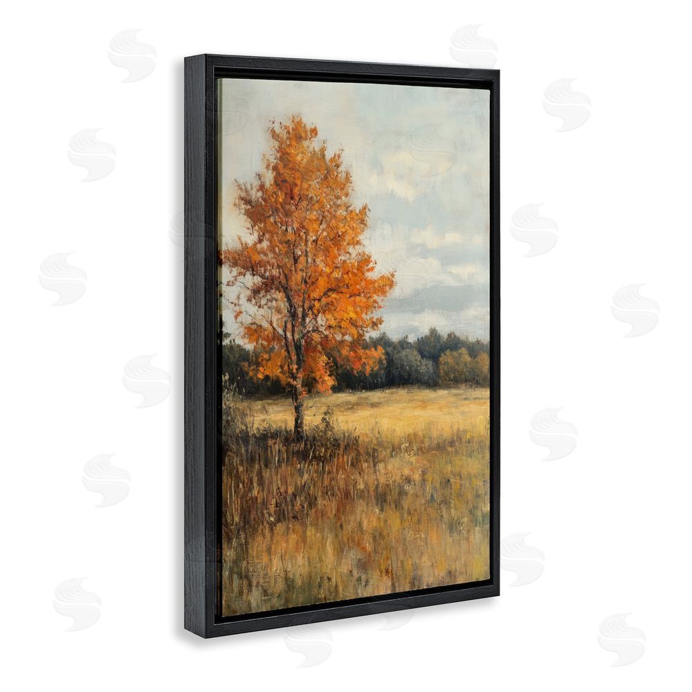 Petal Prints Design Orange Tree Landscape Black Floating Frame Canvas Wall Art Print