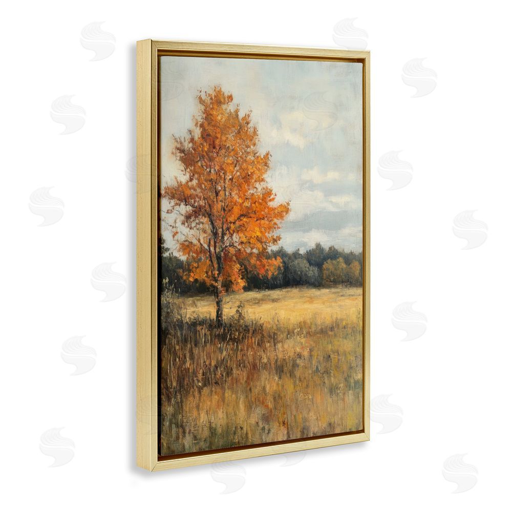 Petal Prints Design Orange Tree Landscape Gold Floating Frame Canvas Wall Art Print