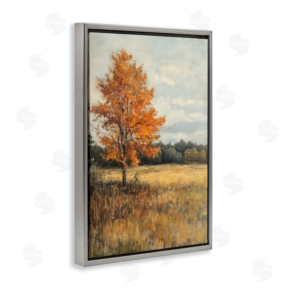 Petal Prints Design Orange Tree Landscape Gray Floating Frame Canvas Wall Art Print