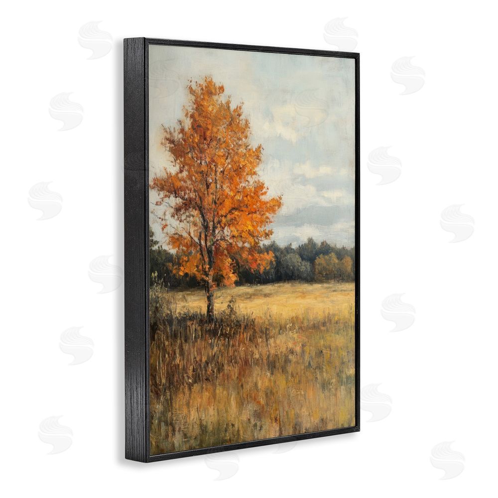 Petal Prints Design Orange Tree Landscape Black Framed Giclee Wall Art Print