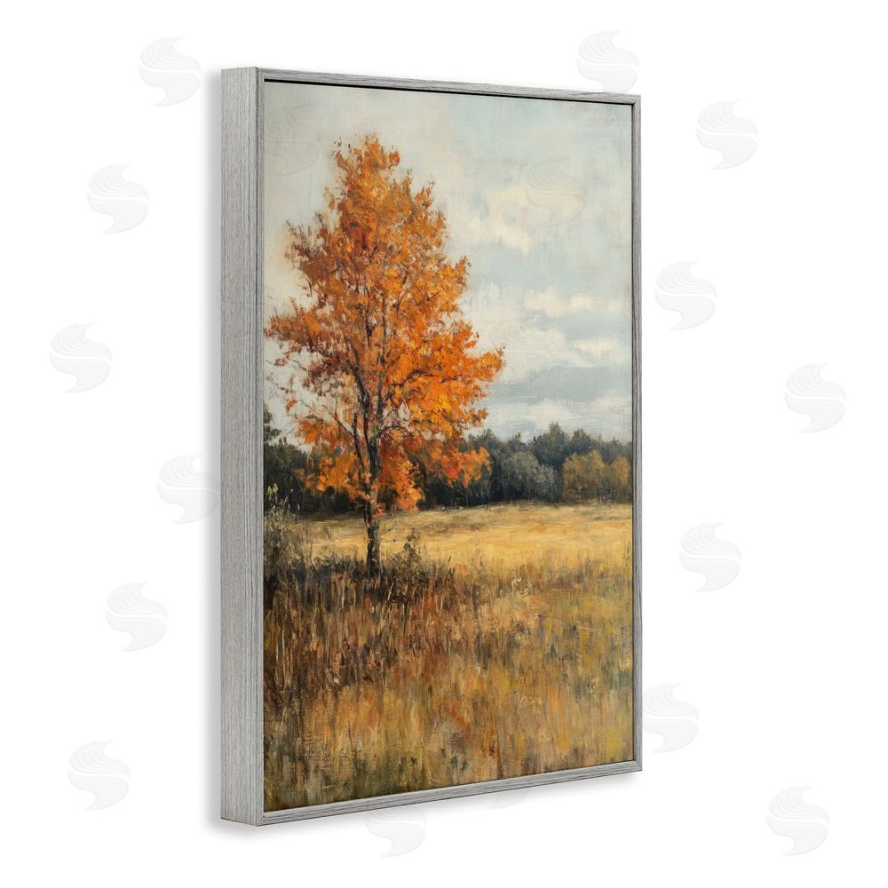 Petal Prints Design Orange Tree Landscape Gray Framed Giclee Wall Art Print