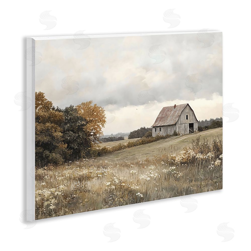 LSR Design Studio Muted Autumn Barn Meadow Wall Plaque Art Print