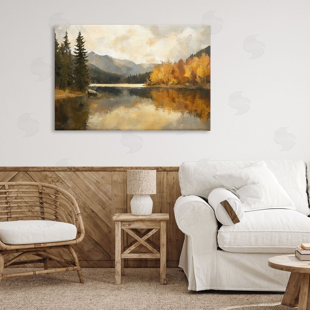 Petal Prints Design Peaceful Autumn River Scenery Canvas Art on Wall