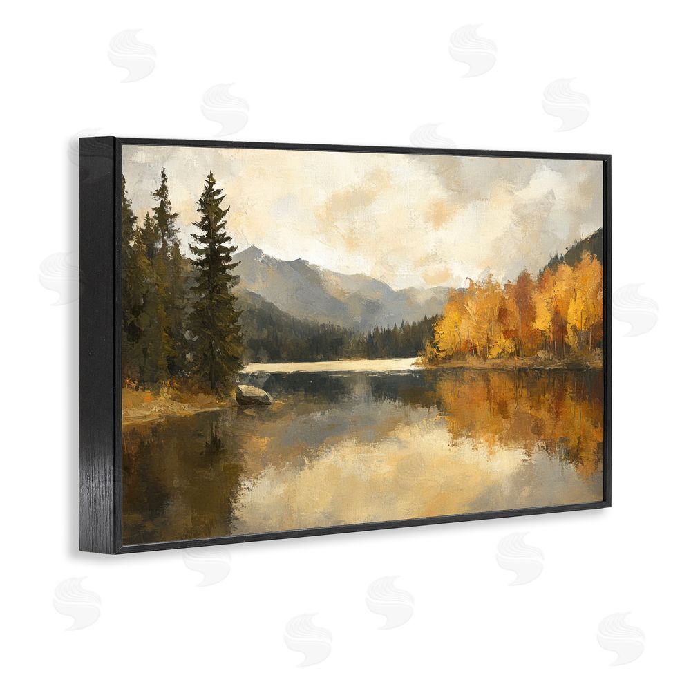 Petal Prints Design Peaceful Autumn River Scenery Black Framed Giclee Wall Art Print