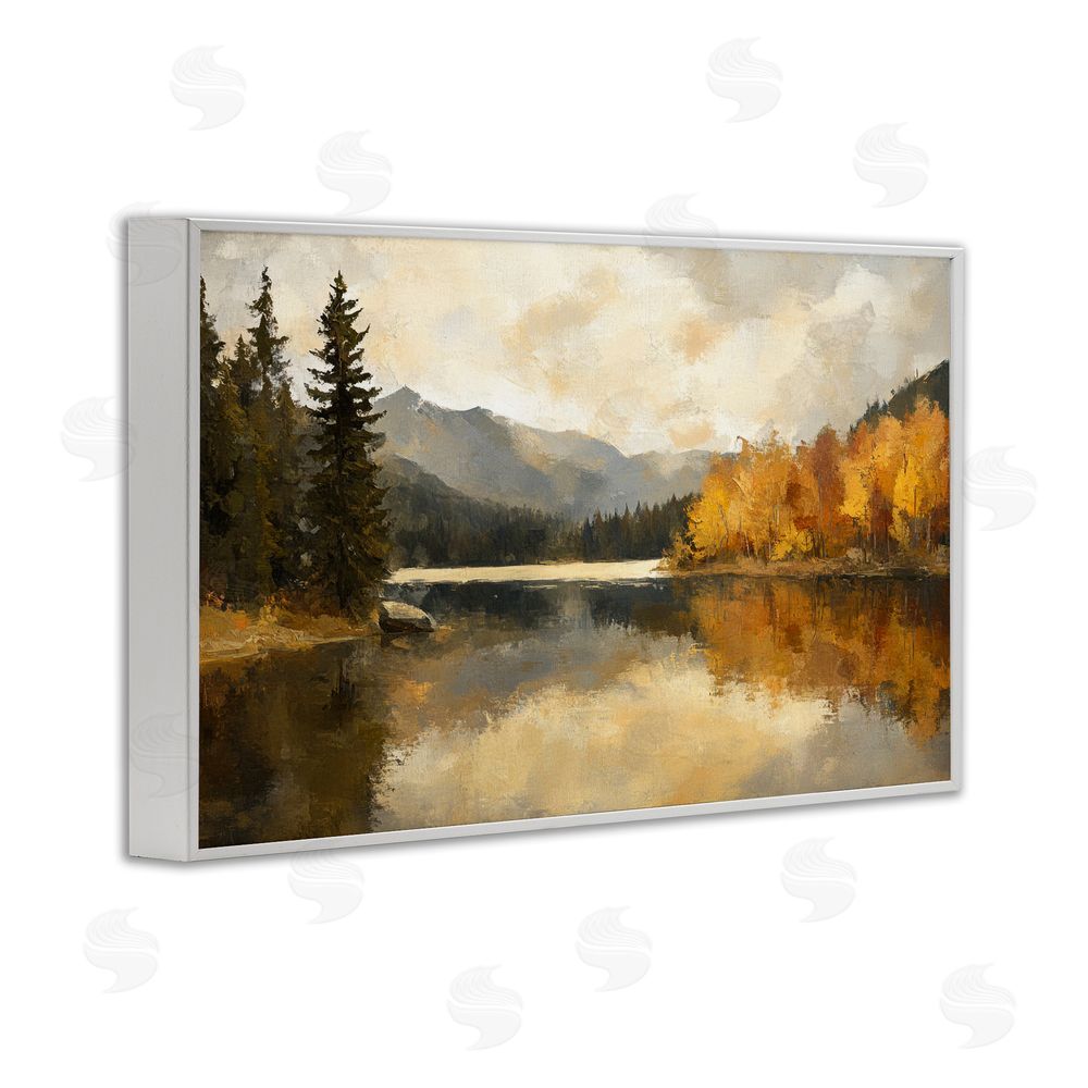 Petal Prints Design Peaceful Autumn River Scenery White Framed Giclee Wall Art Print