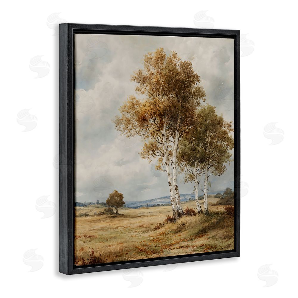 LSR Design Studio Autumn Countryside Birch Black Floating Frame Canvas Wall Art Print