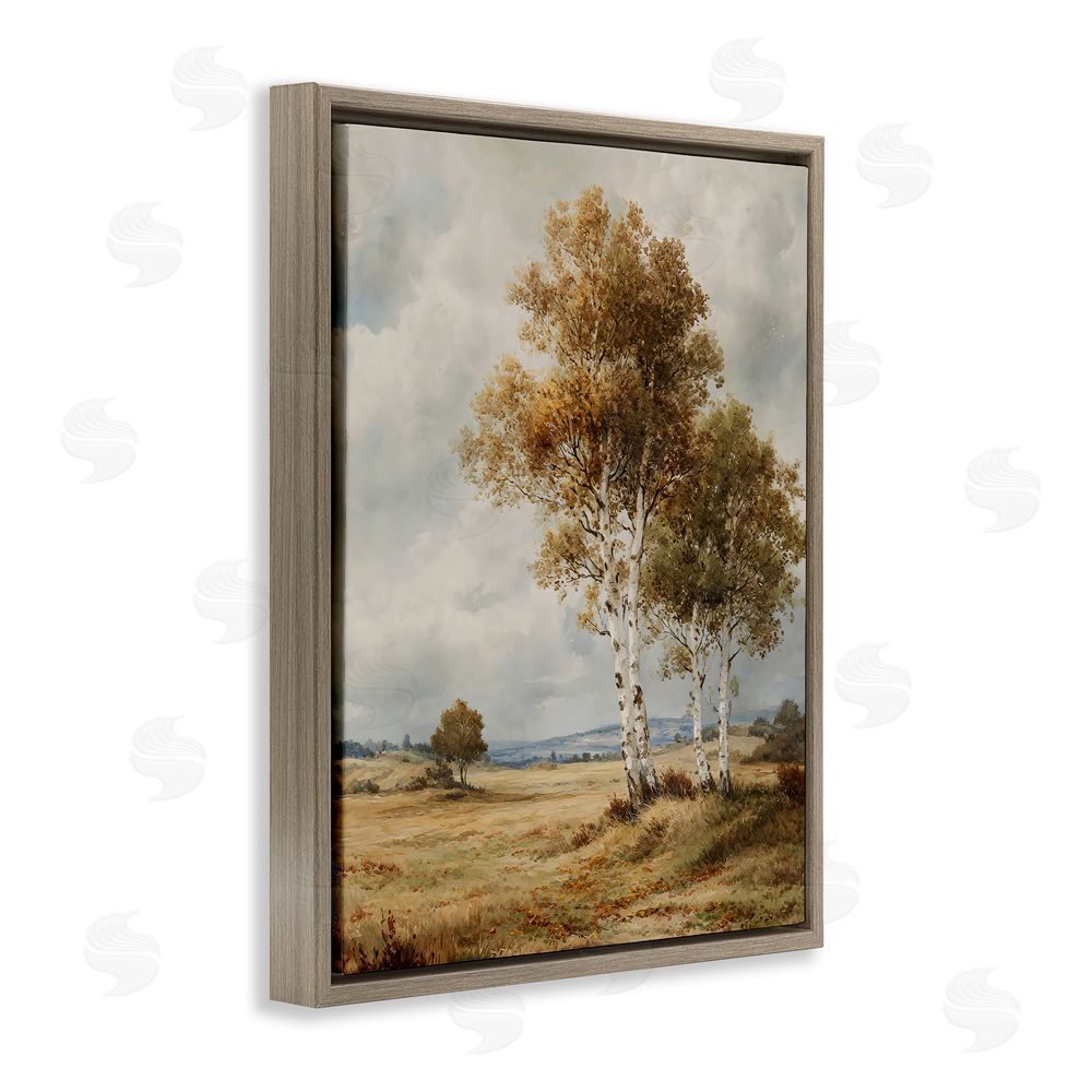 LSR Design Studio Autumn Countryside Birch Brown Floating Frame Canvas Wall Art Print